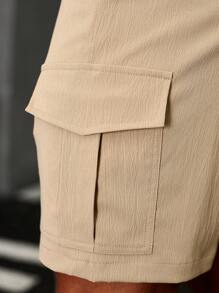 Manfinity Homme Loose Fit Men's Cargo Shorts With Flap Pockets And Drawstring Waistband - Khaki - View 7