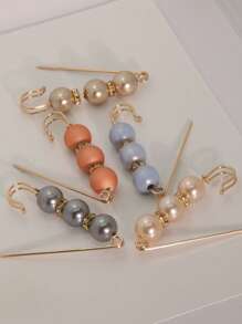 5PCS Women Rhinestone & Beaded Faux Pearl Colorful Fashionable Scarf Safety Pin For Daily Use Accessories Women Fashionable Brooch