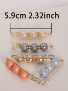 5PCS Women Rhinestone & Beaded Faux Pearl Colorful Fashionable Scarf Safety Pin For Daily Use Accessories Women Fashionable Brooch