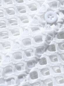 Manfinity Homme 男士镂空纯色休闲纽扣短袖衬衫，可作为男朋友的礼物