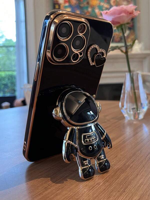 Apple Astronaut Print Phone Case With Stand Compatible With IPhone15/15Plus/15Pro/15Promax Kawaii Waterproof Shockproof Anti-Fall Scratch Resistant