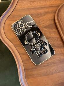 苹果宇航员图案手机壳带支架，兼容 15/15 Plus/15 Pro/15 Pro Max，可爱防水防震防摔防刮花，国际版，非国内版 - 黑色 - 查看 2