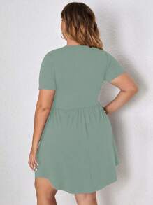SHEIN LUNE Plus Button Front A-line Dress - Green - View 2