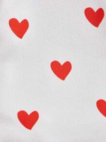 SHEIN Young Girl City Style Heart Pattern Round Neck Raglan Sleeve Knitted Comfortable T-Shirt - Red and White - View 4