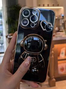 苹果宇航员图案手机壳带支架，兼容 15/15 Plus/15 Pro/15 Pro Max，可爱防水防震防摔防刮花，国际版，非国内版 - 黑色 - 查看 6