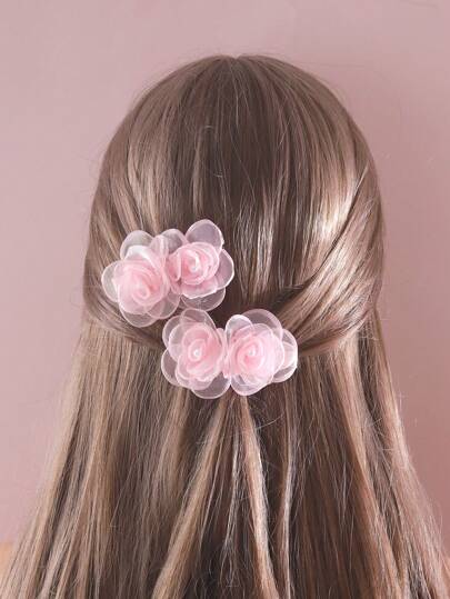 2入組女孩花和人造珍珠裝飾優雅髮夾適合婚禮