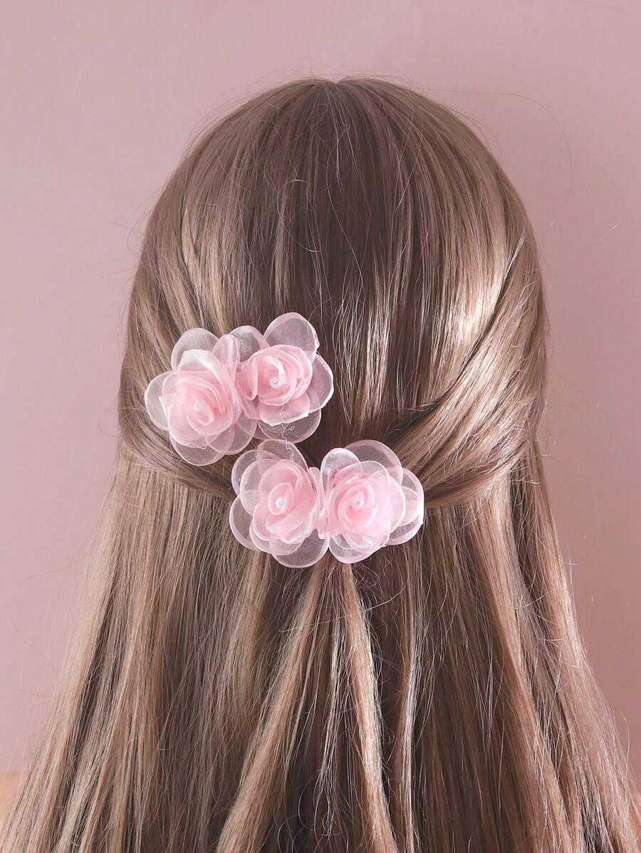 2入組女孩花和人造珍珠裝飾優雅髮夾適合婚禮