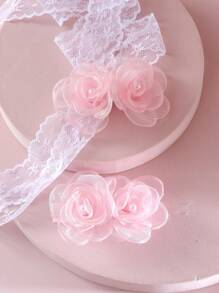 2入組女孩花和人造珍珠裝飾優雅髮夾適合婚禮