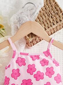 SHEIN Baby Floral Print Cami Romper - Multicolor - View 3