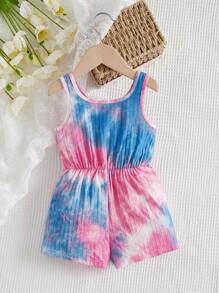 SHEIN Đứa bé gái Nhuộm buộc Đồ đan Ribbed Romper - Nhiều màu - Xem 2