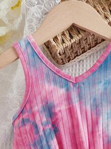 SHEIN Đứa bé gái Nhuộm buộc Đồ đan Ribbed Romper - Nhiều màu - Xem 3