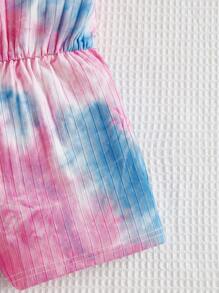 SHEIN Đứa bé gái Nhuộm buộc Đồ đan Ribbed Romper - Nhiều màu - Xem 4