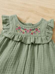 SHEIN Bebé Vestido con bordado floral ribete con fruncido - verde menta - Ver 3