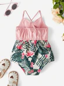 SHEIN Baby Tropical Print Ruffle Trim Cami Bodysuit - Multicolor - View 2