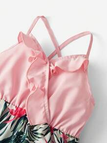 SHEIN Baby Tropical Print Ruffle Trim Cami Bodysuit - Multicolor - View 3