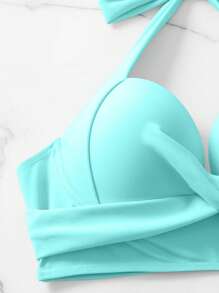 SHEIN Swim 漸層聚攏比基尼泳裝附沙灘裙 - 薄荷綠 - 查看 3