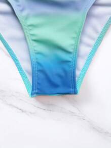 SHEIN Swim 漸層聚攏比基尼泳裝附沙灘裙 - 薄荷綠 - 查看 6