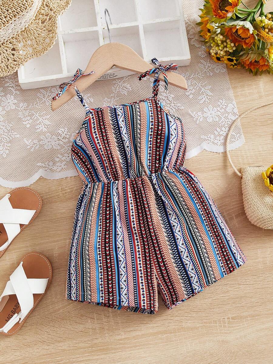 SHEIN Baby Girl Striped & Geo Print Cami Romper