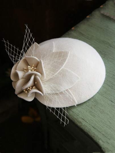 1入組女士花卉裝飾100%羊毛優雅日常生活帽