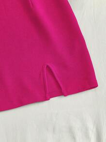 SHEIN EZwear Solid Split Hem Bodycon Dress - Hot Pink - View 4