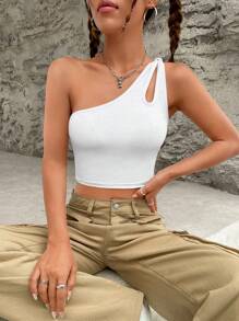 SHEIN EZwear Áo nữ Cắt ra màu trơn Giải trí - trắng - Xem 1