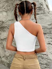 SHEIN EZwear Áo nữ Cắt ra màu trơn Giải trí - trắng - Xem 2