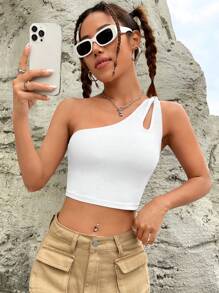 SHEIN EZwear Áo nữ Cắt ra màu trơn Giải trí - trắng - Xem 5