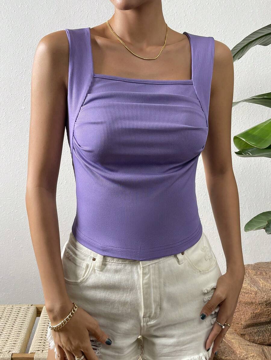SHEIN Essnce Solid Ribbed Knit Tank Top | SHEIN USA