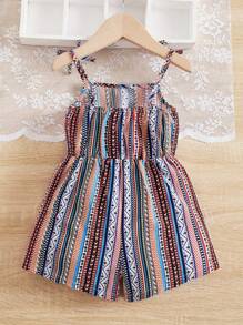 SHEIN Baby Girl Striped & Geo Print Cami Romper