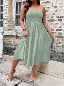 Breezaya Plus Size Boho Ruffle Hem Tube Dress, For Summer - Mint Green - View 1