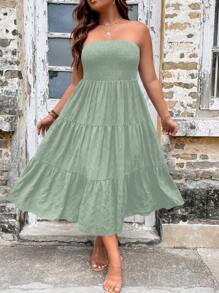 Breezaya Plus Size Boho Ruffle Hem Tube Dress, For Summer - Mint Green - View 3