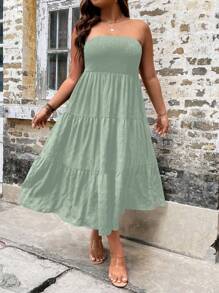 Breezaya Plus Size Boho Ruffle Hem Tube Dress, For Summer - Mint Green - View 5
