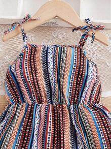SHEIN Baby Girl Striped & Geo Print Cami Romper