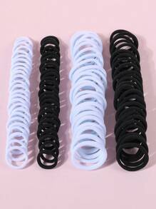 100pcs Simple Basic Seamless Non-Damaging Elastic Hair Ties For Girls And Moms, Suitable For Daily Use - Black and White - View 2
