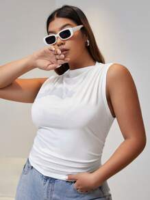 CovetEZ Plus Solid Ruched Tank Top - White - View 4