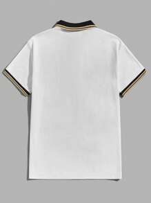 GENTILAND 男士鹿角圖案條紋飾邊POLO衫 - 白色 - 查看 2