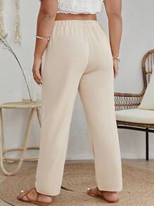 SHEIN Essnce Plus Solid Slant Pocket Pants - Apricot - View 2