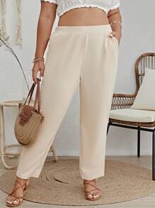 SHEIN Essnce Plus Solid Slant Pocket Pants - Apricot - View 5