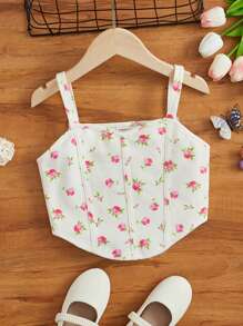 SHEIN 女孩印花弧形下擺吊帶上衣 - 彩色 - 查看 1