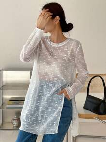DAZY Solid Sheer Mesh Top Without Bra - White - View 3