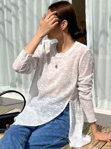 DAZY Solid Sheer Mesh Top Without Bra - White - View 7