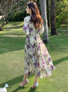 DAZY Allover Floral Print Puff Sleeve Ruffle Hem Belted Dress - Multicolor - View 2