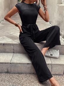 SHEIN LUNE Áo liền quần nữ Thắt lưng màu trơn Giải trí - màu đen - Xem 1