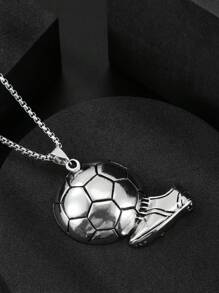 男士足球吊墜項鏈 - 復古銀色 - 查看 3