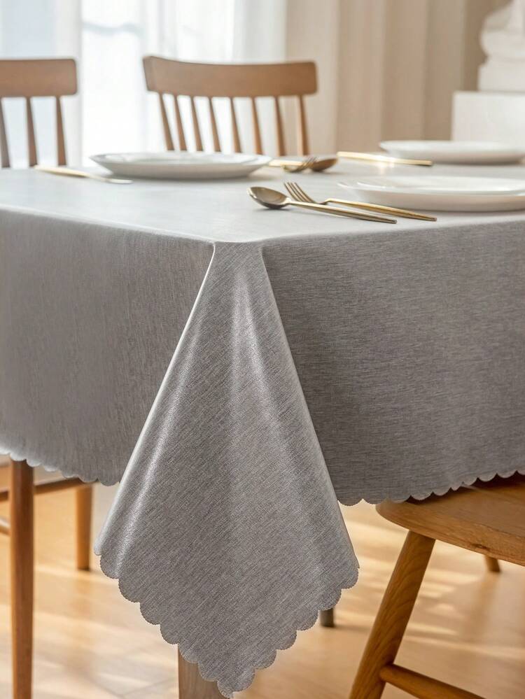 1pc Waterproof Oilproof Tablecloth With Tpu Coating, Solid Color Dining Table Desk Pad Coffee Tablecloth Art Tablecover - Grey - View 5