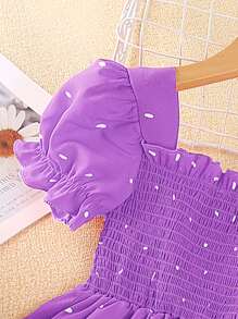 SHEIN Young Girl Dalmatian Print Ruffle Hem Shirred Dress,Holiday,Summer,Travel - Purple - View 3