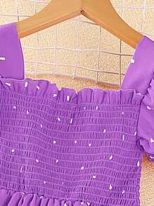 SHEIN Young Girl Dalmatian Print Ruffle Hem Shirred Dress,Holiday,Summer,Travel - Purple - View 4