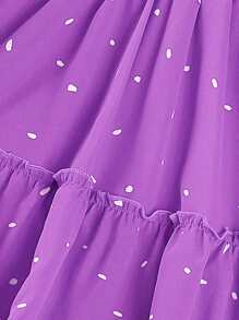 SHEIN Young Girl Dalmatian Print Ruffle Hem Shirred Dress,Holiday,Summer,Travel - Purple - View 5