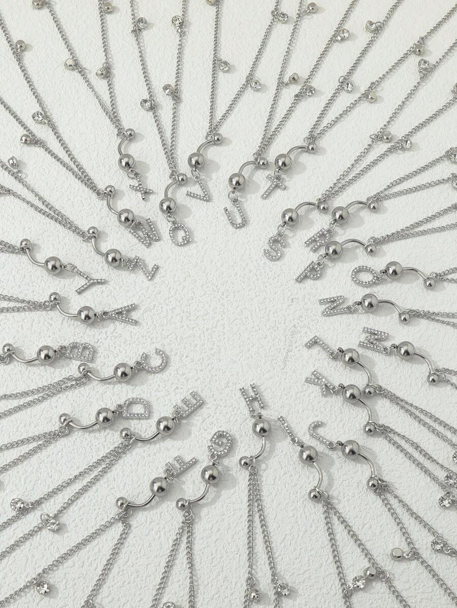 Rhinestone Thư Mặt dây chuyền Vòng eo - Bạc - Xem 1