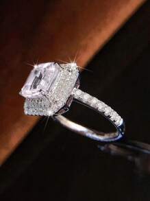 1 chiếc nhẫn đính đá Cubic Zirconia, thích hợp cho nữ đeo hàng ngày. - trắng - Xem 4